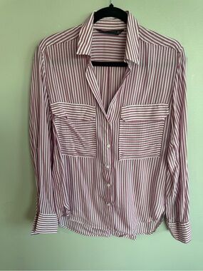 Zara Pink and White Striped Button-Down Shirt